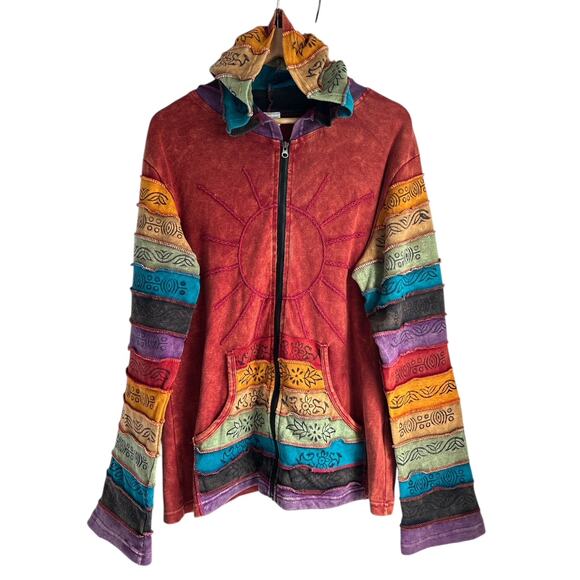 Greater Good Network XXL 100% Cotton Sun Rise Rainbow Boho Hooded Jacket - Picture 1 of 6